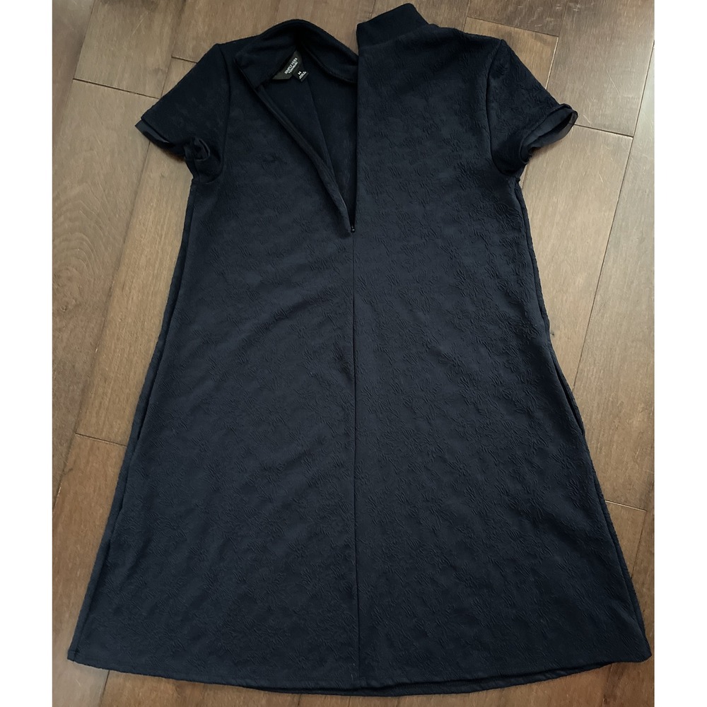 Simply Vera Wang Floral Texture Embossed A-Line Dress Womens M Blue Short Sleeve - Picture 6 of 16